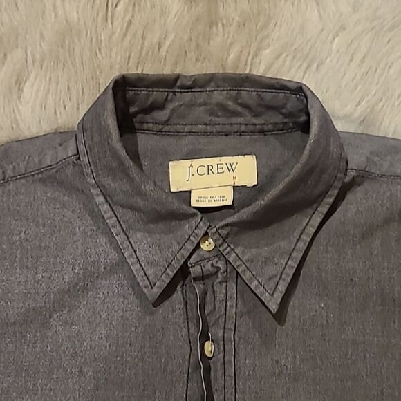 Jcrew mens dark denim colored cotton long sleeve button down size medium - Picture 2 of 5